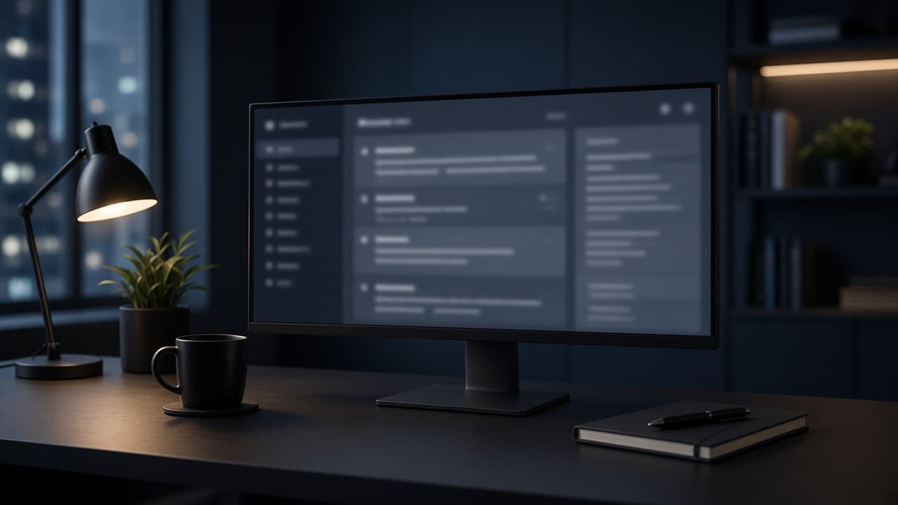 Ultrawide monitor on an organized desk for business email work
